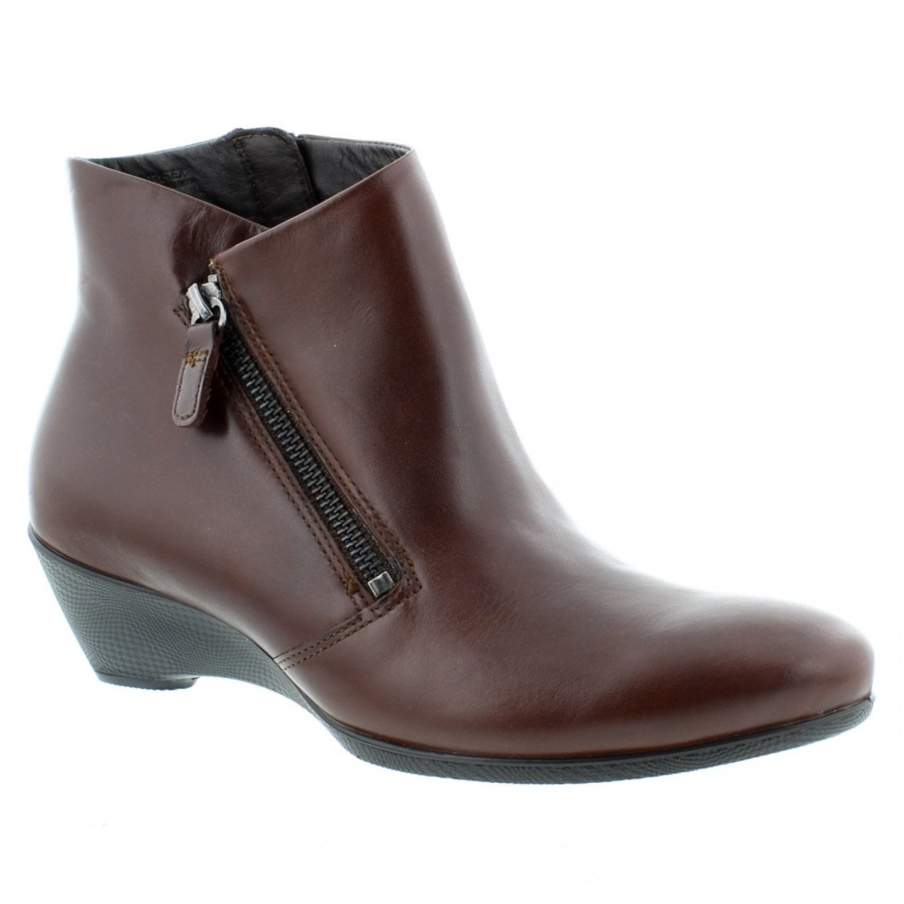 Ecco Shape 45 Sculptured Zip Bootie Brown Leather Size 7 Office‎ Coastal Grandma